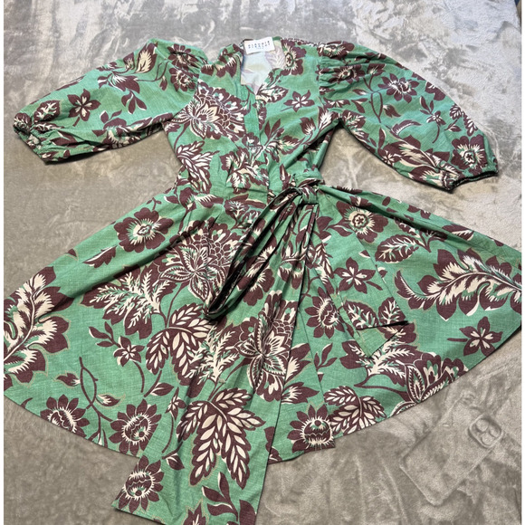 CLAUDIE PIERLOT Raymondeter Floral Mini Dress In Divers Sz 36/US 4 Belted Green - Picture 6 of 14